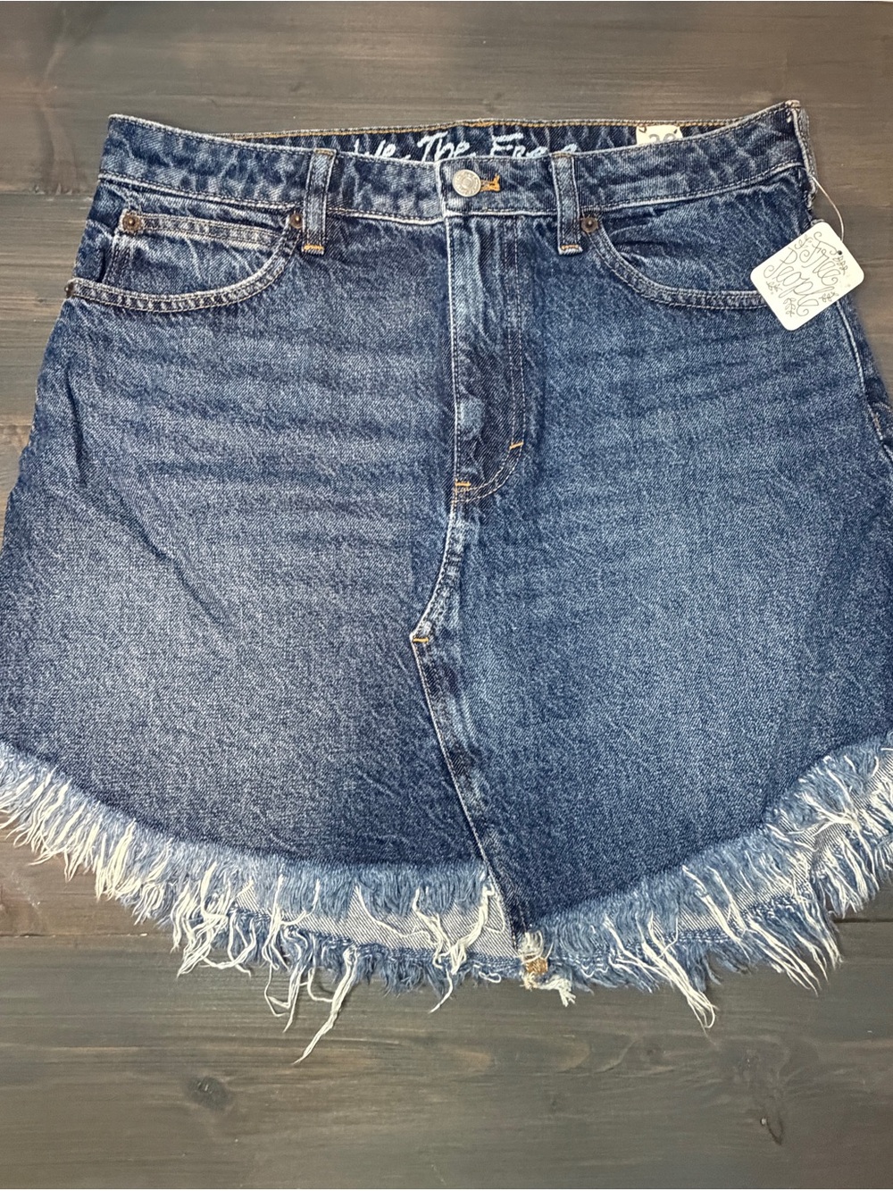 We The Free Blue Denim Frayed Hem Mini Skirt